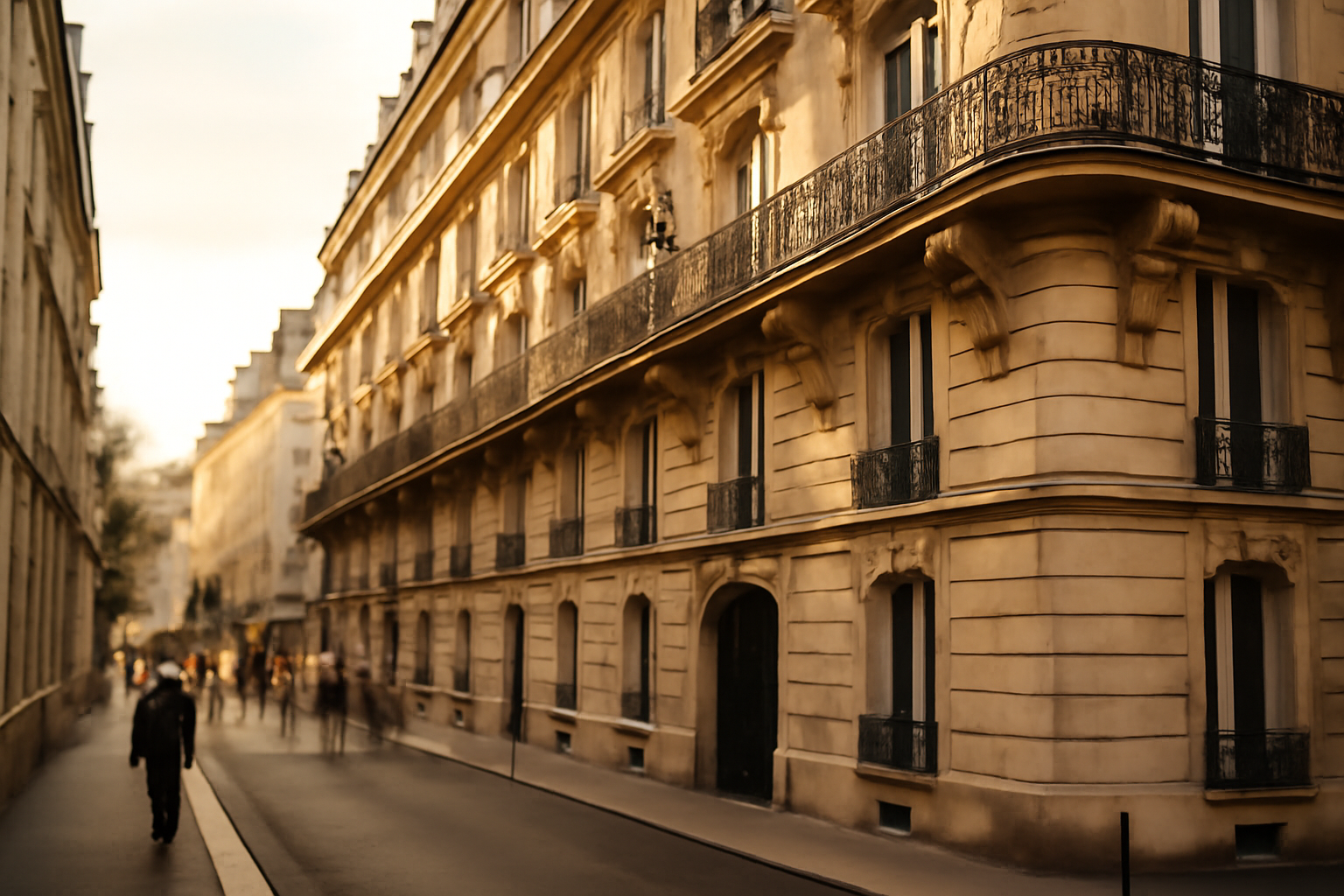 appart haussmannien : façade en pierre de taille avec balcons et alignements