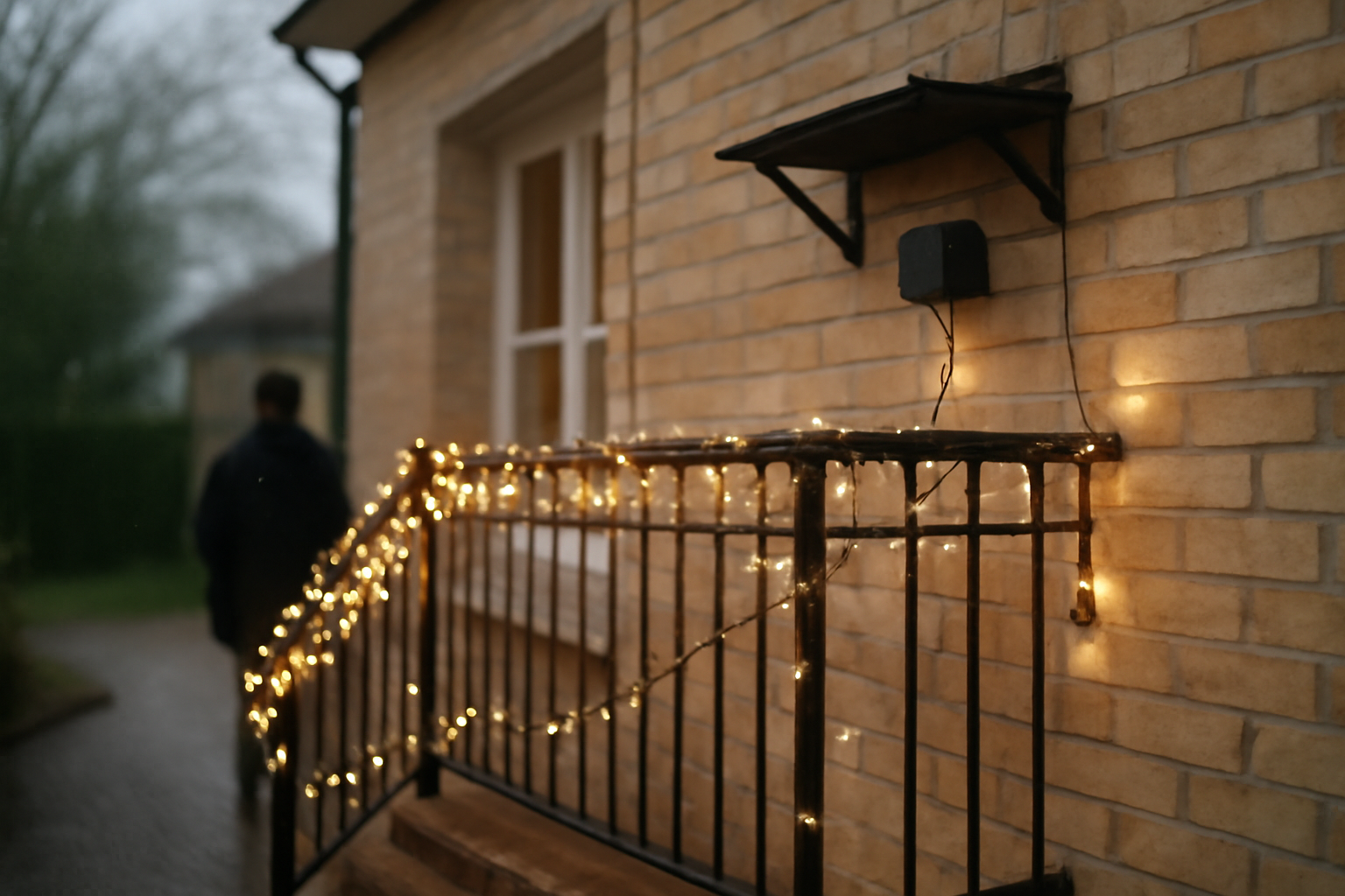 guirlande exterieure noel LED extérieure sur façade de maison, pluie légère et boîtier IP65 visible