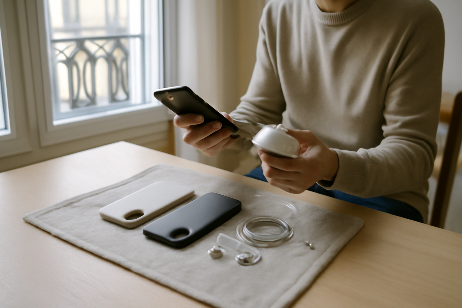 Accessoires téléphoniques akashi sur un bureau en France