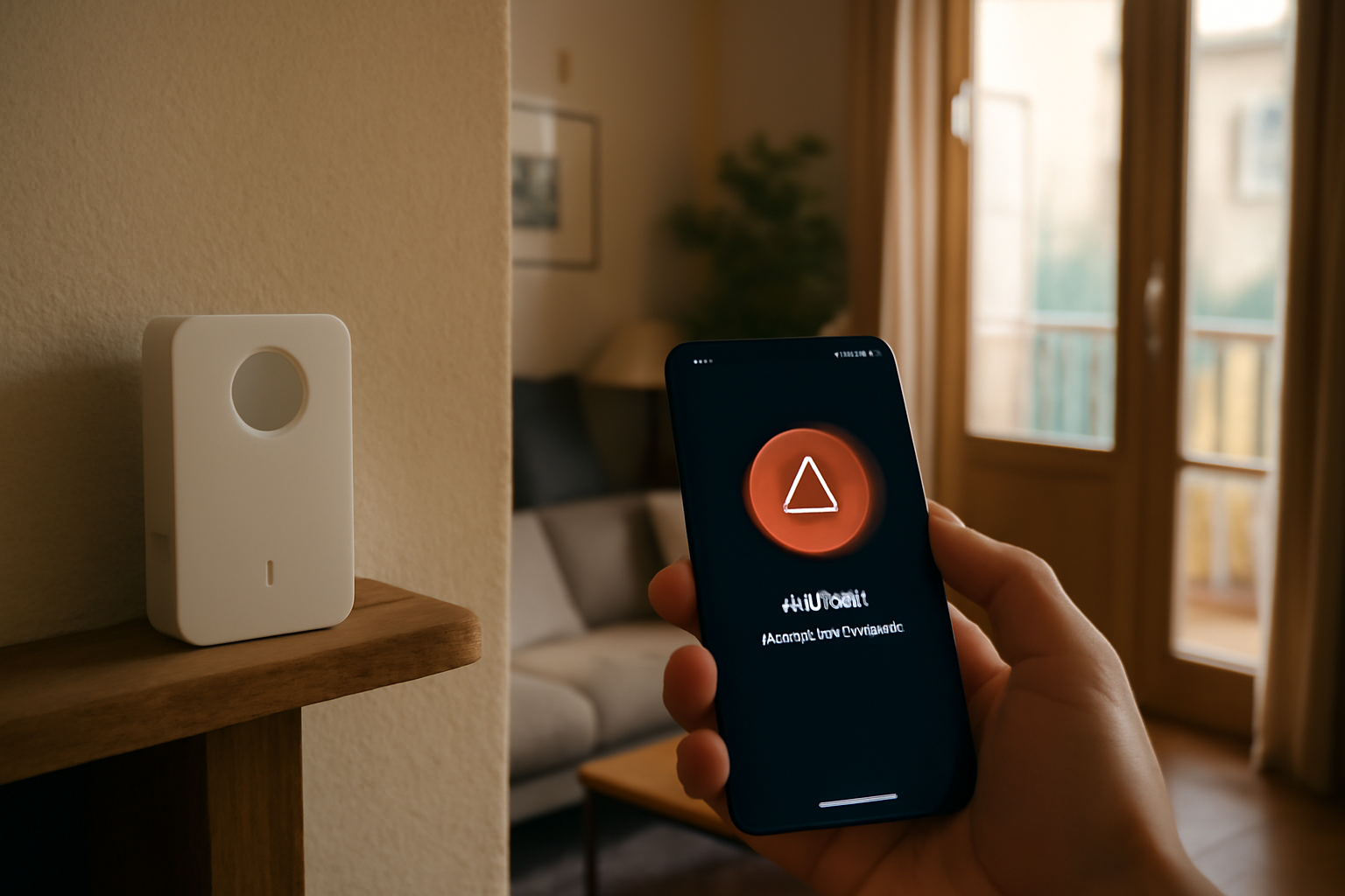 meilleure alarme maison sans abonnement : centrale et capteurs en intérieur, lumière naturelle