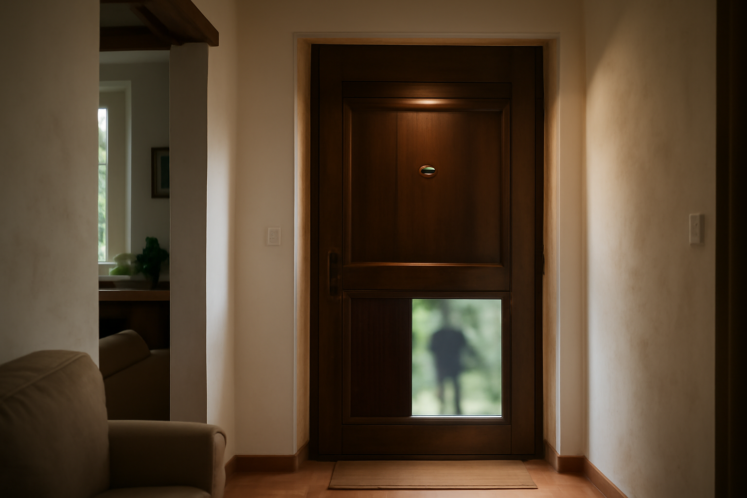 Judas porte sur une porte d’entrée en façade, vue intérieure de jour